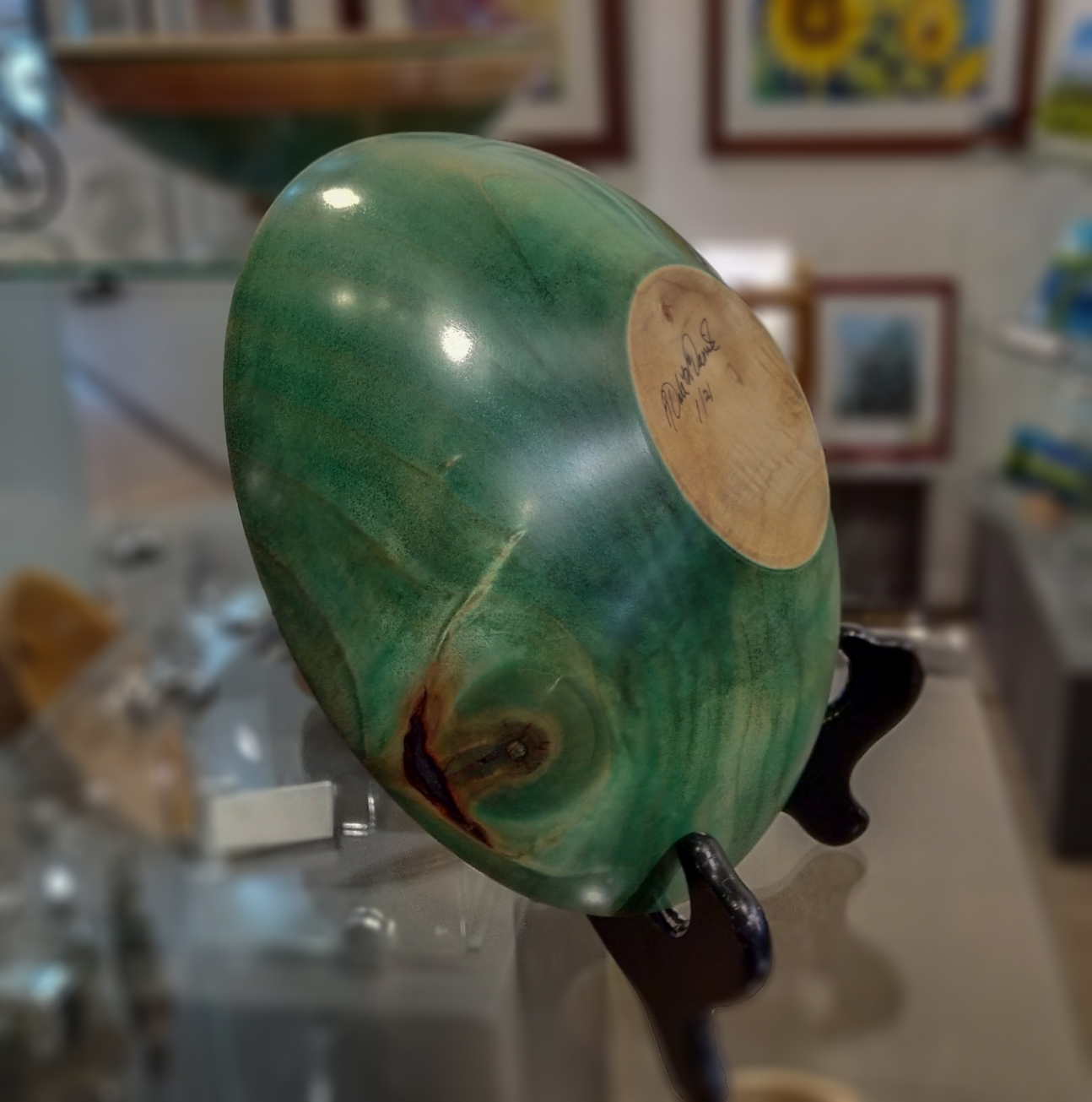 Green Dyed Bowl - View of Knot Feature