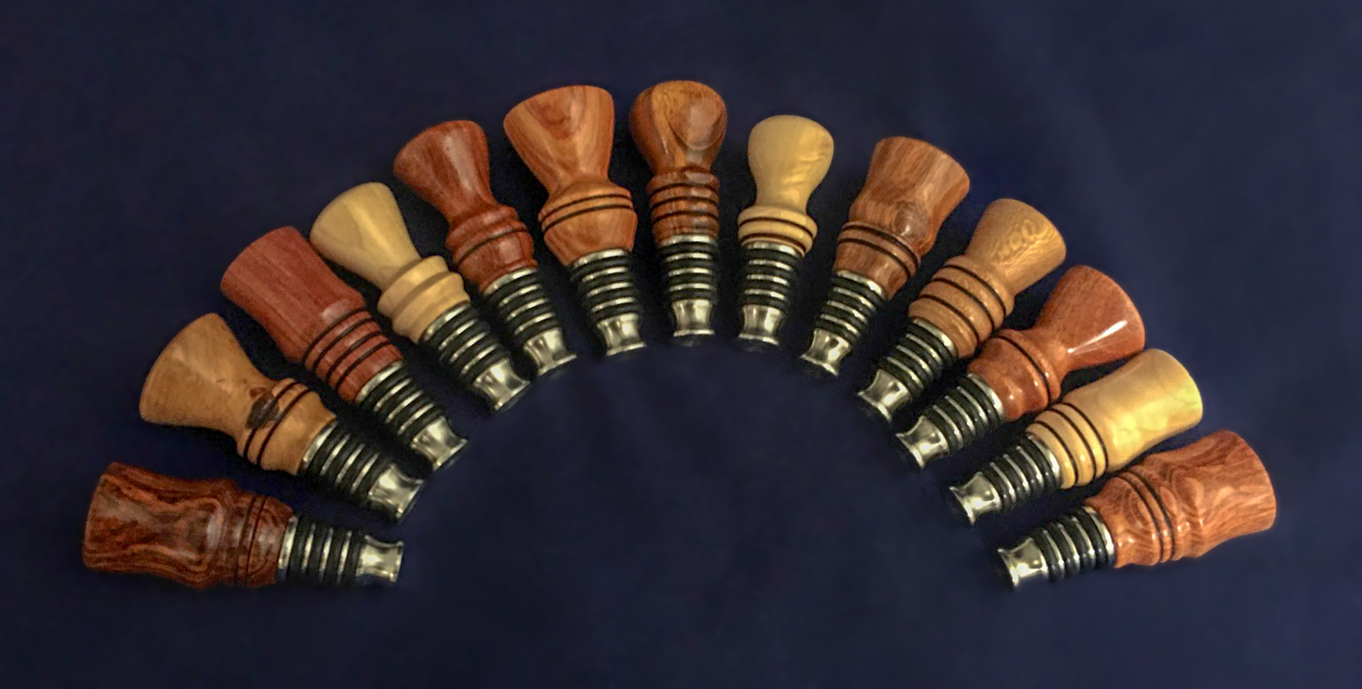 Array of Various exotic wood bottle stoppers