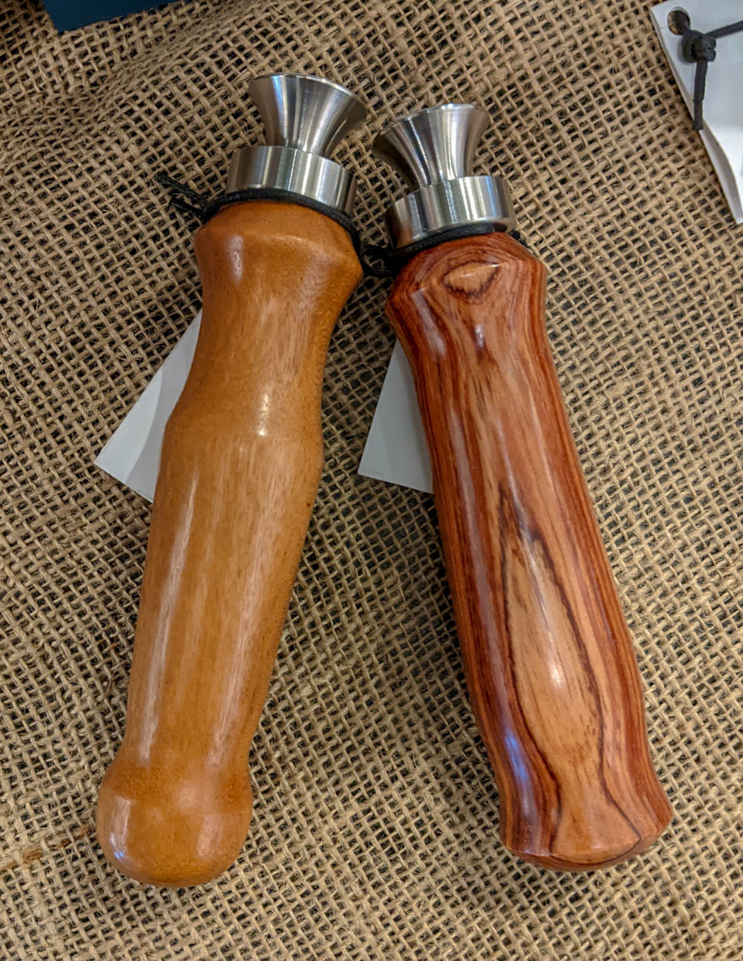 Canarywood, left, Bubinga, right